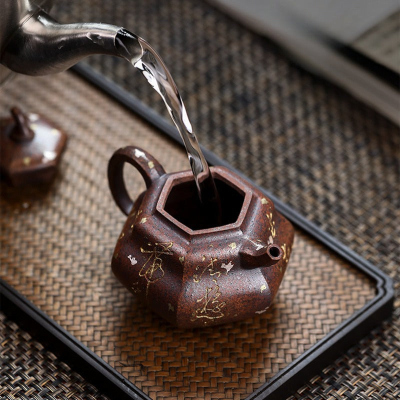 Full Handmade Yixing Zisha Teapot [Hexagon Gourd] (Firewood Fired Duan Ni - 170ml) - YIQIN TEA HOUSE | yiqinteahouse.com | <200ml, full handmade zisha teapot, teapot, teaware