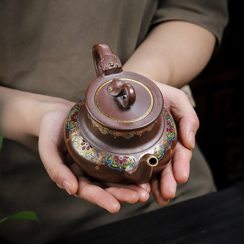 Tetera Yixing Zisha hecha a mano [Sanzu Fan Hua] (Jinsha Zi Ni - 350ml)