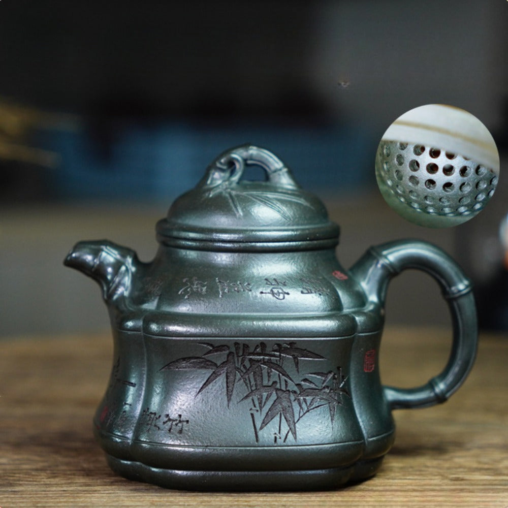 Full Handmade Yixing Zisha Teapot [Bamboo Pot] (Long Bei Qing - 320ml)