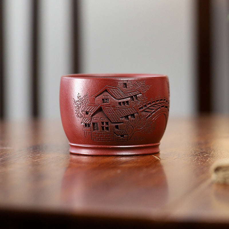 Handmade Yixing Zisha Master Tea Cup [Jiangnan River Town]  (Zi Ni - 170ml)