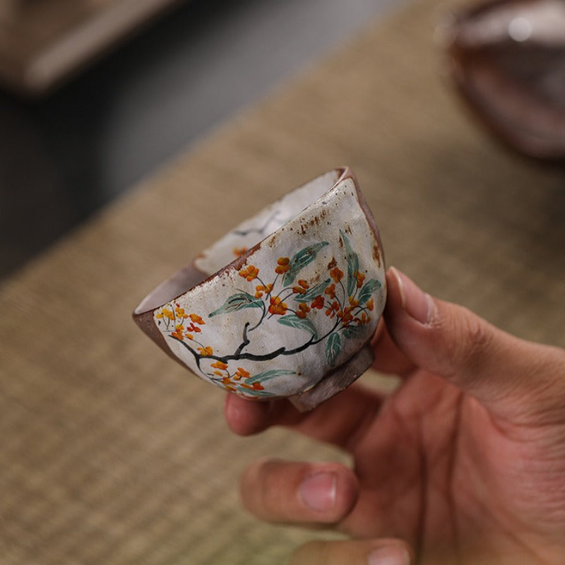 Firewood Fired Hand-painted Floral Ceramic Gaiwan / Fair Cup / Tea Cup - YIQIN TEA HOUSE | yiqinteahouse.com | ceramic teapot, fair cup, gaiwan, tea cup, teapot, teaware