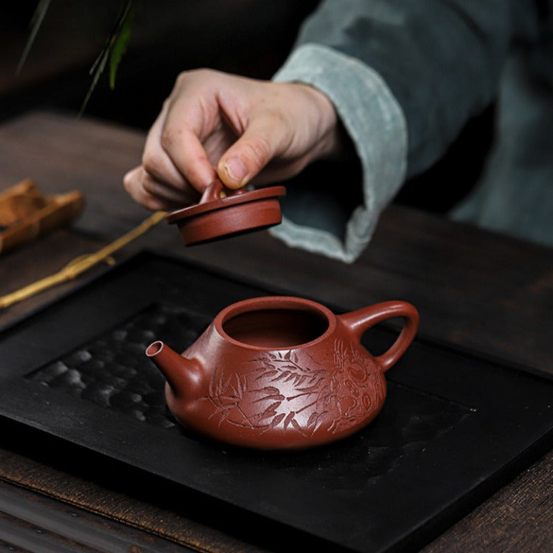 Full Handmade Yixing Zisha Teapot [Bamboo Happiness] (Hong Pi Long - 240ml) - YIQIN TEA HOUSE | yiqinteahouse.com | 200-300ml, full handmade zisha teapot, teapot, teaware