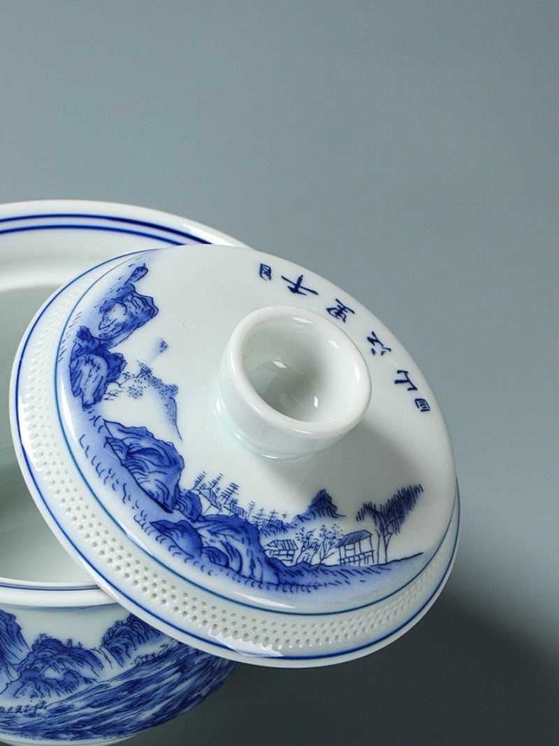 Ancient Celadon Style Ceramic [Qianli Jiangshan] Sancai Gaiwan Set 190ml