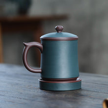 Load image into Gallery viewer, Yixing Purple Clay Tea Mug with Filter [Five Blessings] | 宜兴紫砂原矿绿泥/紫泥 手工刻绘 [五福临门] (带茶滤/茶水分离) 盖杯
