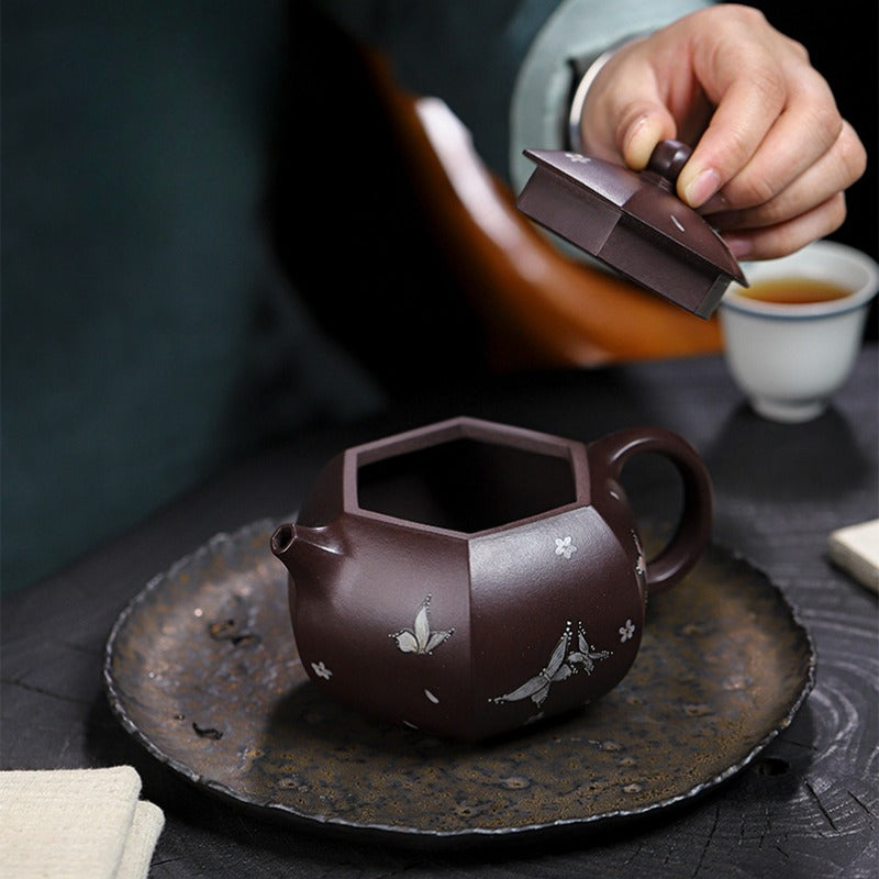 Full Handmade Yixing Zisha Teapot [Butterfly Xishi] (Zi Jia Ni - 460ml) - YIQIN TEA HOUSE | yiqinteahouse.com | >300ml, full handmade zisha teapot, teapot, teaware