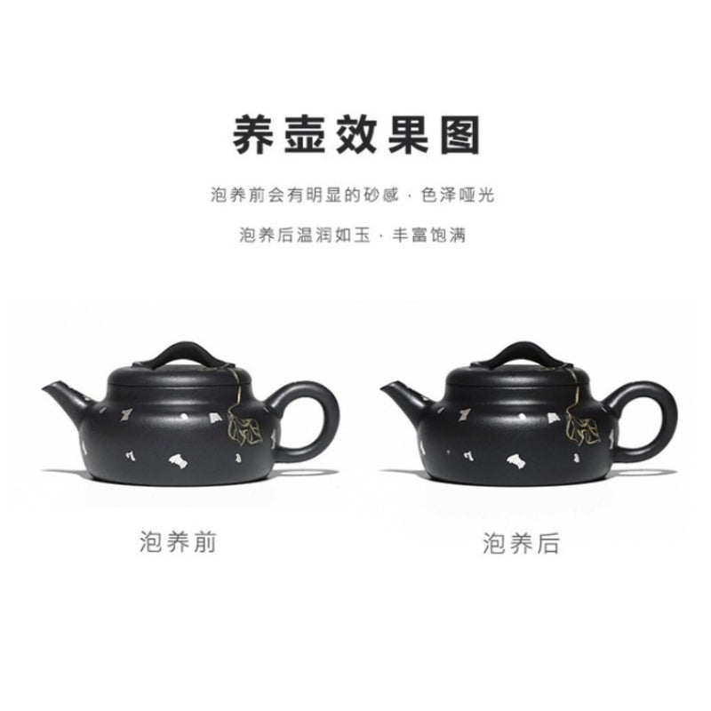 Tetera Yixing Zisha completamente hecha a mano [Jin Zhi Yuye] (Hei Luo Lan - 150 ml)