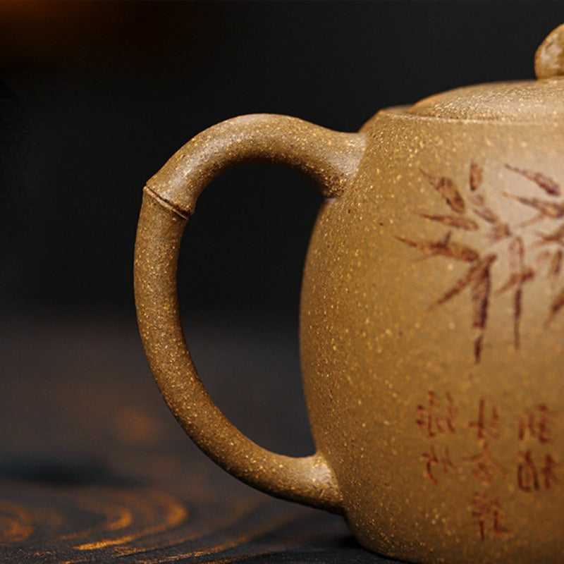 Full Handmade Yixing Zisha Teapot [Taihu Zhu Yun 太湖竹韵] (Huangjin Duan Ni - 180ml)