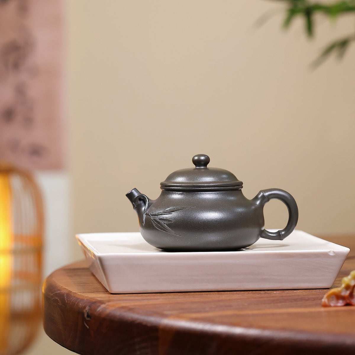 Yixing Zisha Teapot [Bamboo Leaf Rong Tian] (Reduction-fired Zhu Ni - 220ml)