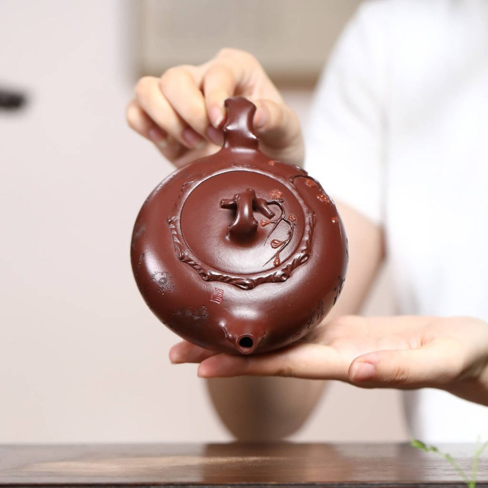 Ensemble de théière Yixing Zisha entièrement fait à la main [Guan Yun Ting Tao] (Di Cao Qing - 300 ml)