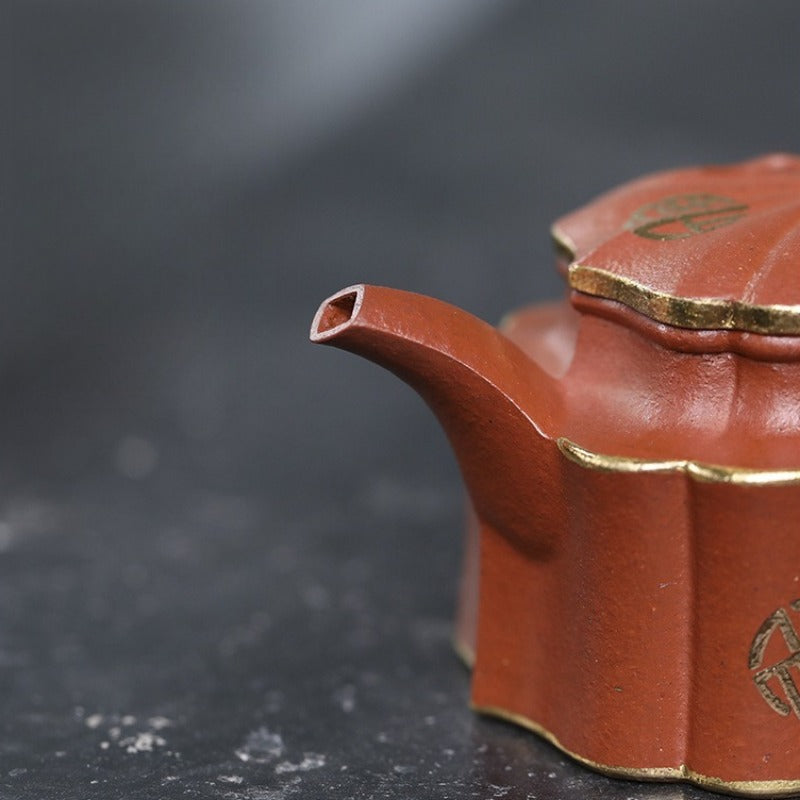 Théière Yixing Zisha entièrement faite à la main [Jin Ling Fu Wen] (Zhu Sha Zhu Ni - 150 ml)