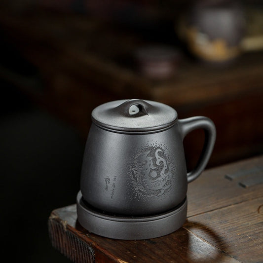 Yixing Zisha Tasse à thé avec filtre [Teng Long Shi Piao] (Hei Ni - 560 ml)