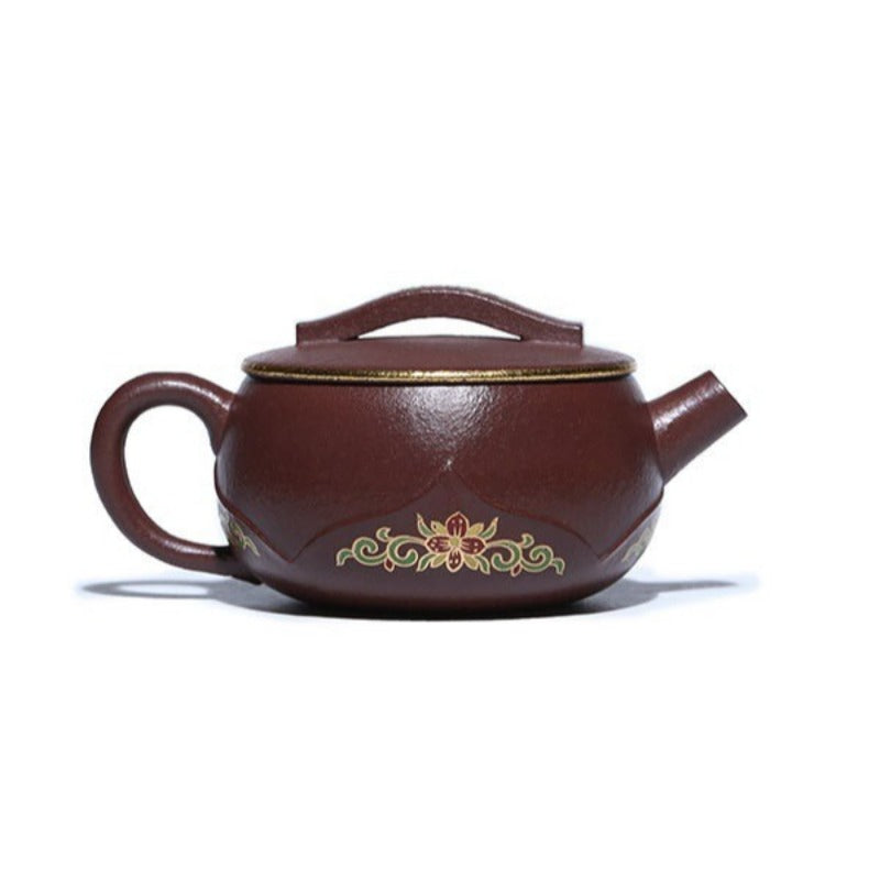 全手工宜兴紫砂茶壶 [竹影莲花] (30目紫泥 - 170ml)