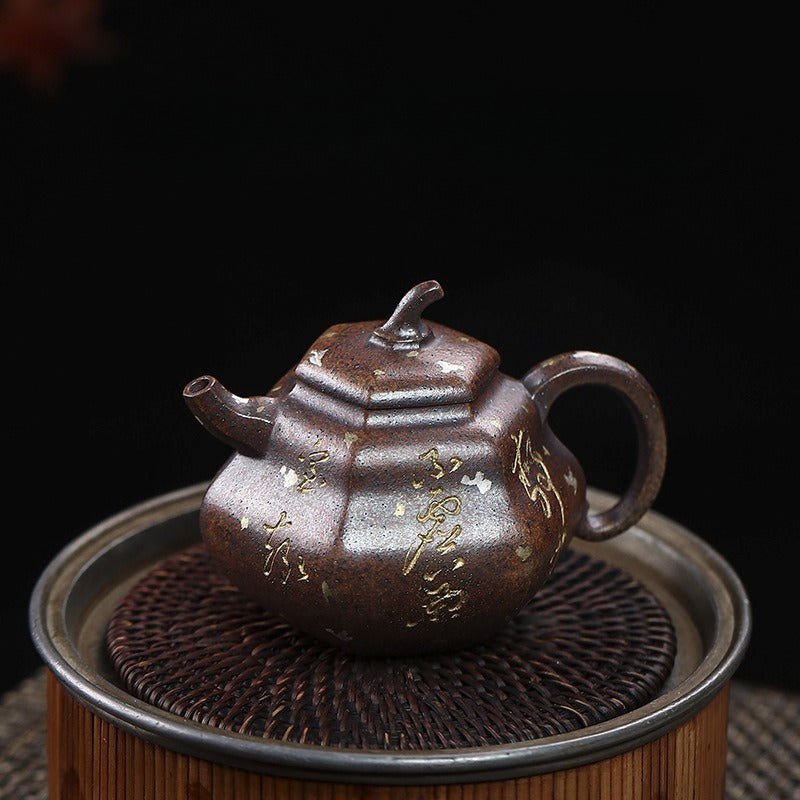 Full Handmade Yixing Zisha Teapot [Hexagon Gourd] (Firewood Fired Duan Ni - 170ml) - YIQIN TEA HOUSE | yiqinteahouse.com | <200ml, full handmade zisha teapot, teapot, teaware