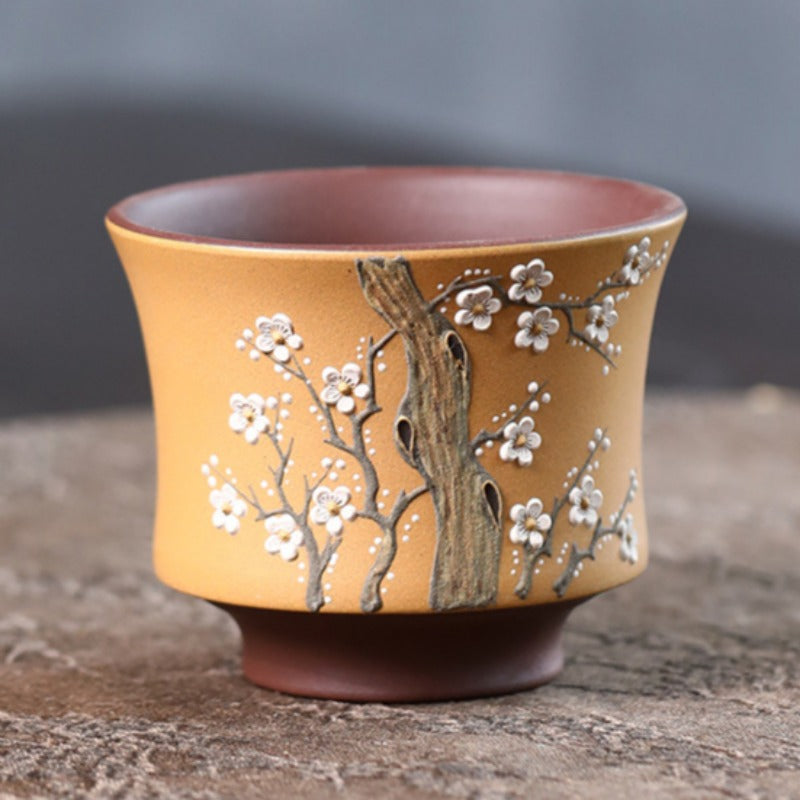 宜兴紫砂 手工堆绘 主人杯 [双色梅花] 180ml