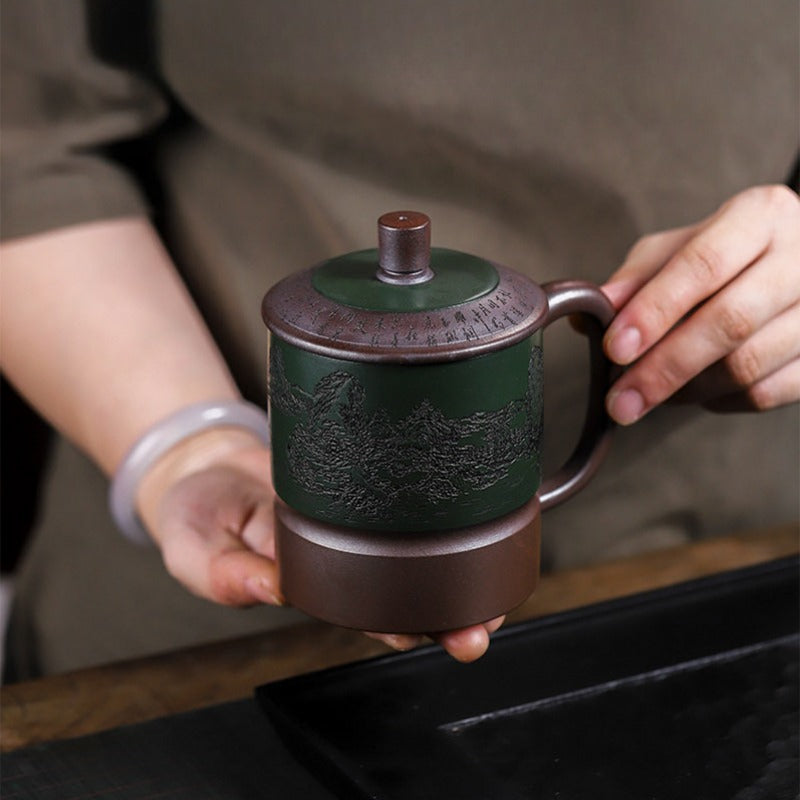 Master Handmade Yixing Zisha Tea Mug [Jiangshan Ru Hua] (Jinsha Zi Ni - 380ml)