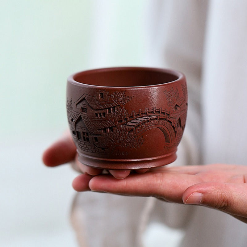 Handmade Yixing Zisha Master Tea Cup [Jiangnan River Town]  (Zi Ni - 170ml)