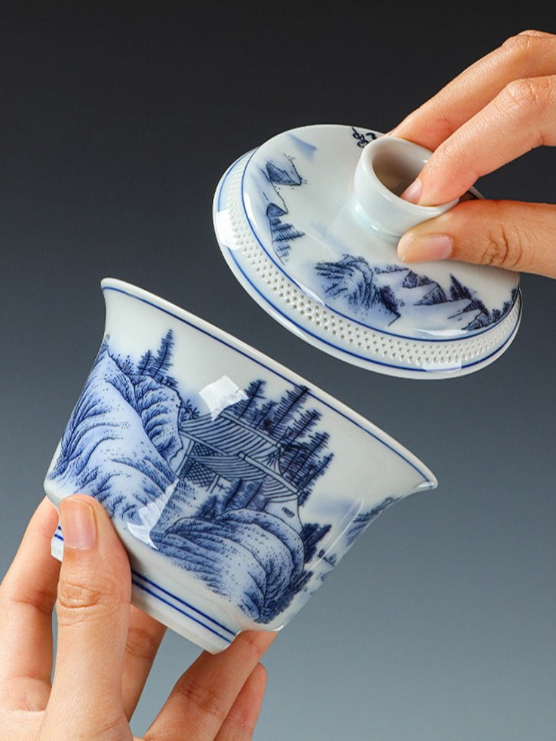 Ancient Celadon Style Ceramic [Jinxiu Heshan] Sancai Gaiwan Set 190ml