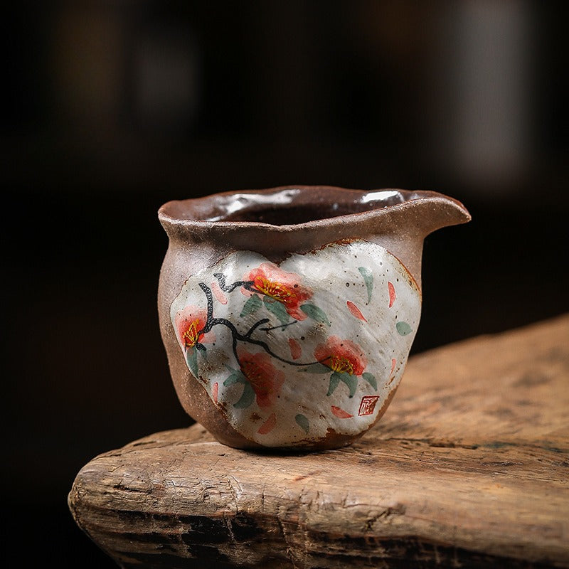 Firewood Fired Hand-painted Floral Ceramic Gaiwan / Fair Cup / Tea Cup - YIQIN TEA HOUSE | yiqinteahouse.com | ceramic teapot, fair cup, gaiwan, tea cup, teapot, teaware