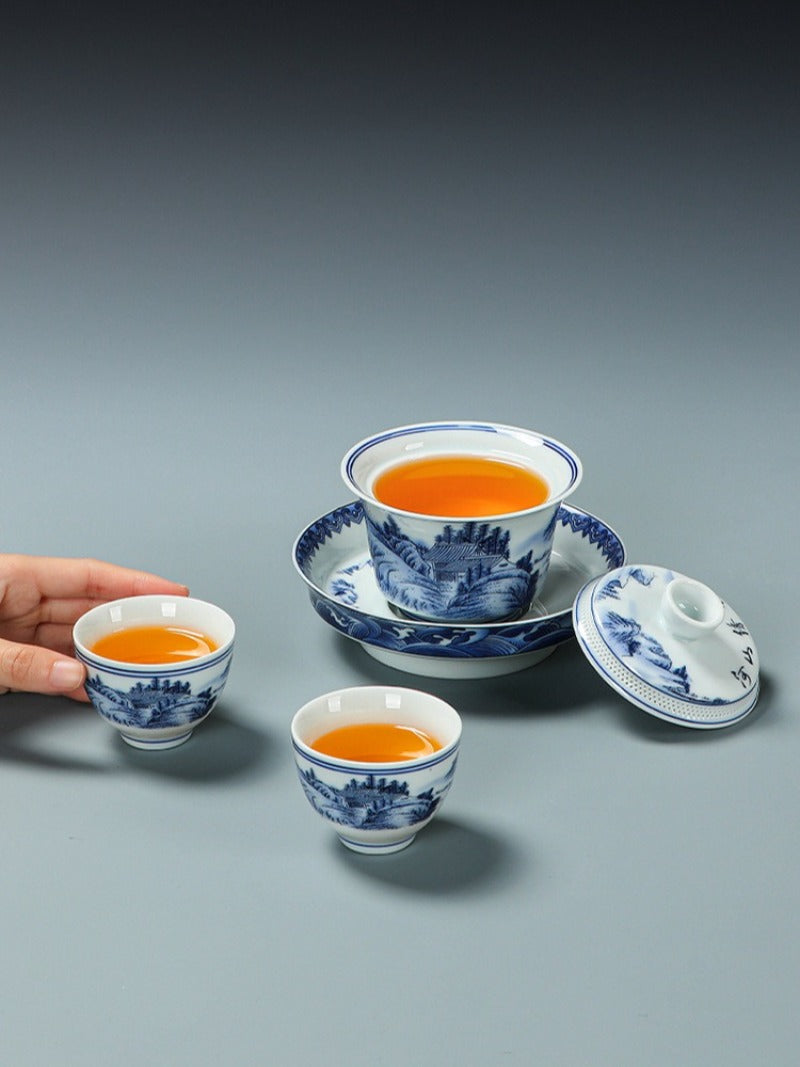 Ancient Celadon Style Ceramic [Jinxiu Heshan] Sancai Gaiwan Set 190ml