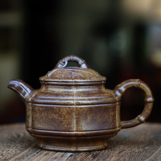Full Handmade Yixing Zisha Teapot [Liufang Zhu Gu Pot] (Qing Duan Ni Firewood Fired - 200ml)