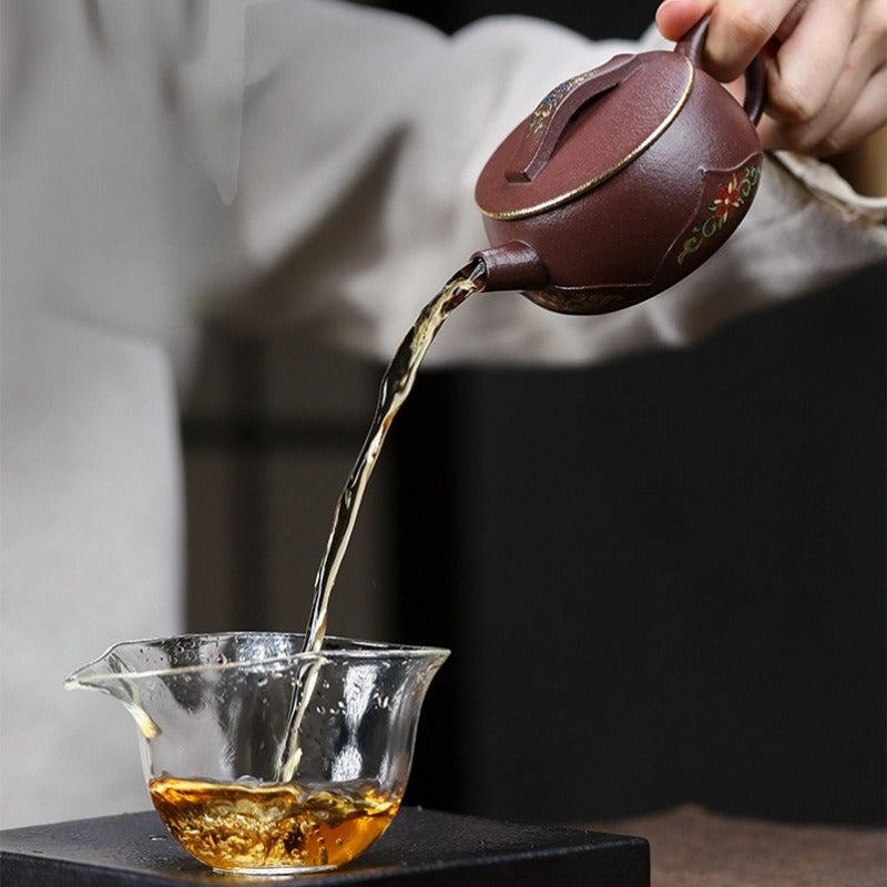 全手工宜兴紫砂茶壶 [竹影莲花] (30目紫泥 - 170ml)