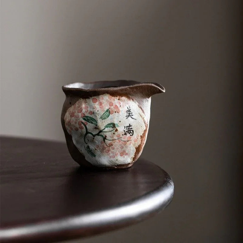 Set Gaiwan / Cawan Teh Seramik Lukisan Tangan Api Kayu [Kebahagiaan]