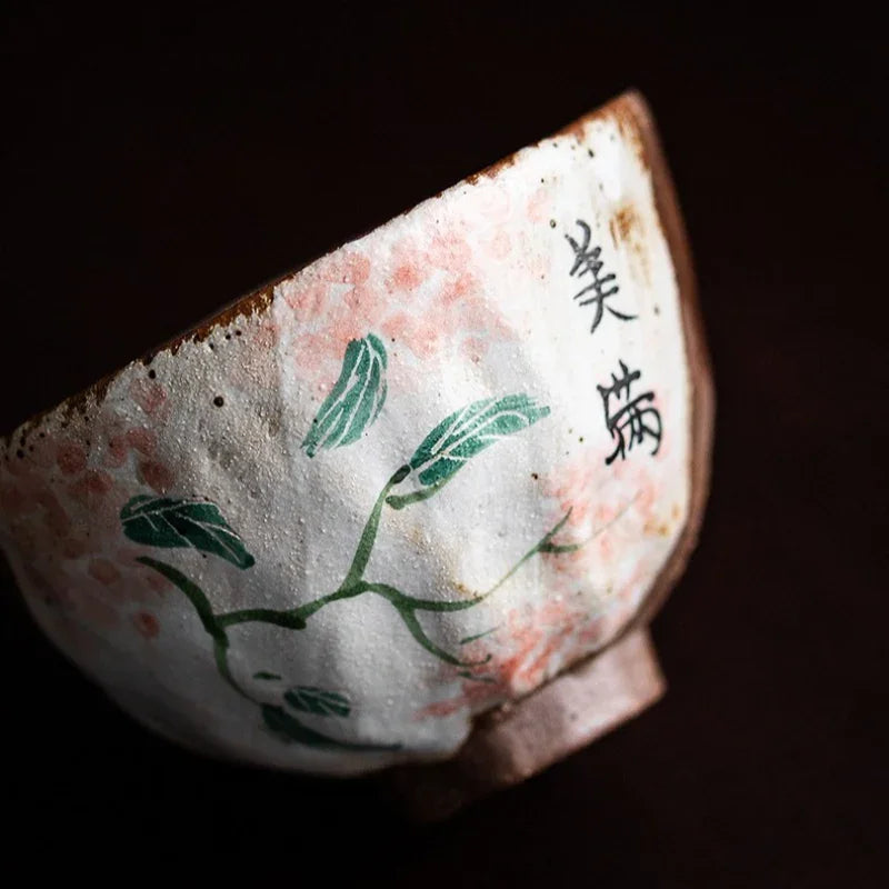 Set Gaiwan / Cawan Teh Seramik Lukisan Tangan Api Kayu [Kebahagiaan]