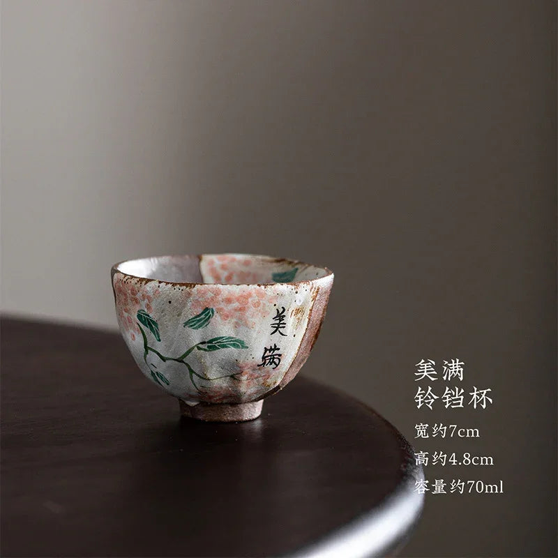 Set Gaiwan / Cawan Teh Seramik Lukisan Tangan Api Kayu [Kebahagiaan]