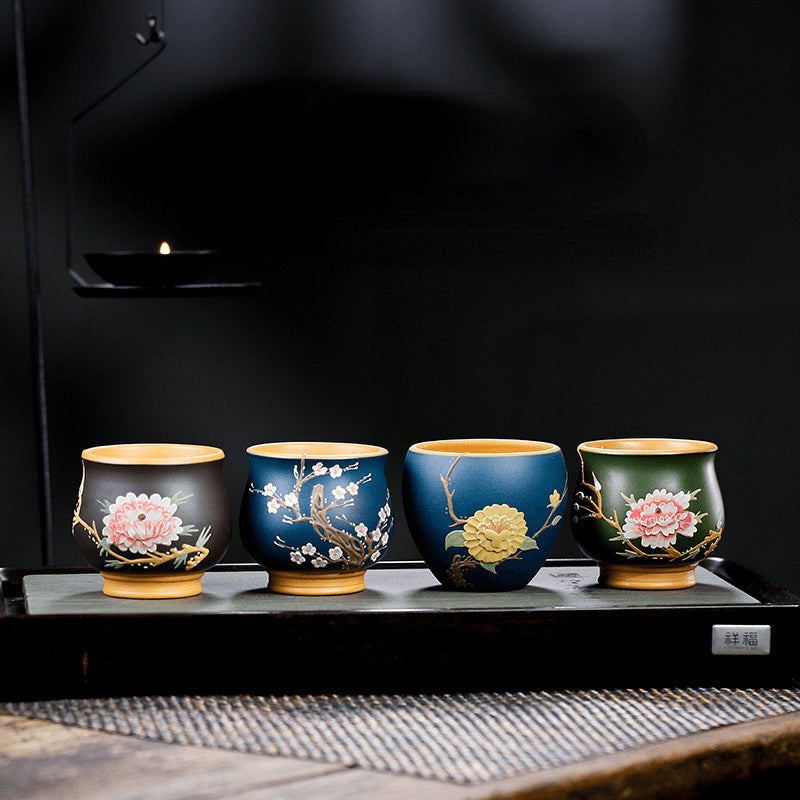 Full Handmade Yixing Zisha Master Tea Cup Gift Set [Flowers Bloom] - YIQIN TEA HOUSE | yiqinteahouse.com | new arrival, tea cup, teaware