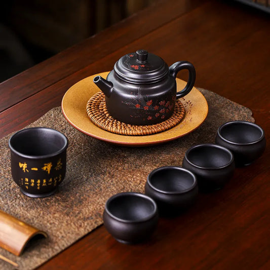 Full Handmade Yixing Zisha Teapot [An Xiang] 1 Pot 5 Cups Set (Shi Huang - 280ml) - YIQIN TEA HOUSE | yiqinteahouse.com | 200-300ml, feaware, full handmade zisha teapot, new arrival, teapot, teaware set