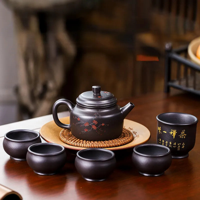 Full Handmade Yixing Zisha Teapot [An Xiang] 1 Pot 5 Cups Set (Shi Huang - 280ml) - YIQIN TEA HOUSE | yiqinteahouse.com | 200-300ml, feaware, full handmade zisha teapot, new arrival, teapot, teaware set