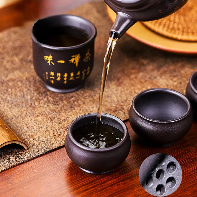 Full Handmade Yixing Zisha Teapot [An Xiang] 1 Pot 5 Cups Set (Shi Huang - 280ml) - YIQIN TEA HOUSE | yiqinteahouse.com | 200-300ml, feaware, full handmade zisha teapot, new arrival, teapot, teaware set