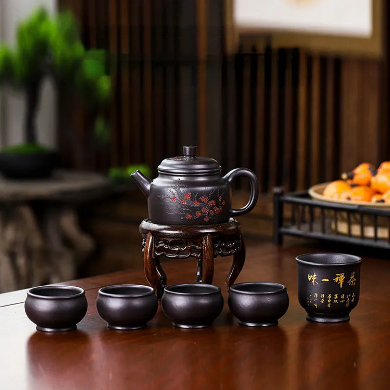 Full Handmade Yixing Zisha Teapot [An Xiang] 1 Pot 5 Cups Set (Shi Huang - 280ml) - YIQIN TEA HOUSE | yiqinteahouse.com | 200-300ml, feaware, full handmade zisha teapot, new arrival, teapot, teaware set