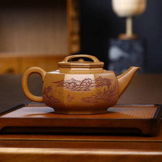 Full Handmade Yixing Zisha Teapot [Bafang Niu Gai Pot] (Wucai Lao Duan Ni - 650ml) - YIQIN TEA HOUSE | yiqinteahouse.com | >300ml, full handmade zisha teapot, new arrival, teapot, teaware