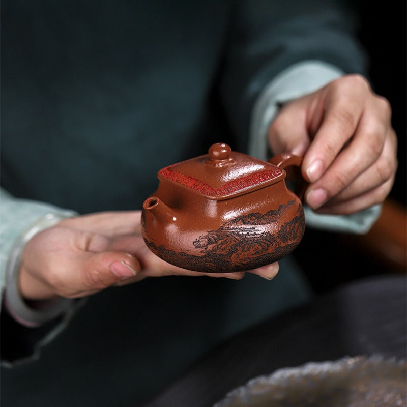 Full Handmade Yixing Zisha Teapot [Bai Fu Ju Zhen] (Hong Jiang Po Ni - 150ml) - YIQIN TEA HOUSE | yiqinteahouse.com | <200ml, full handmade zisha teapot, teapot, teaware