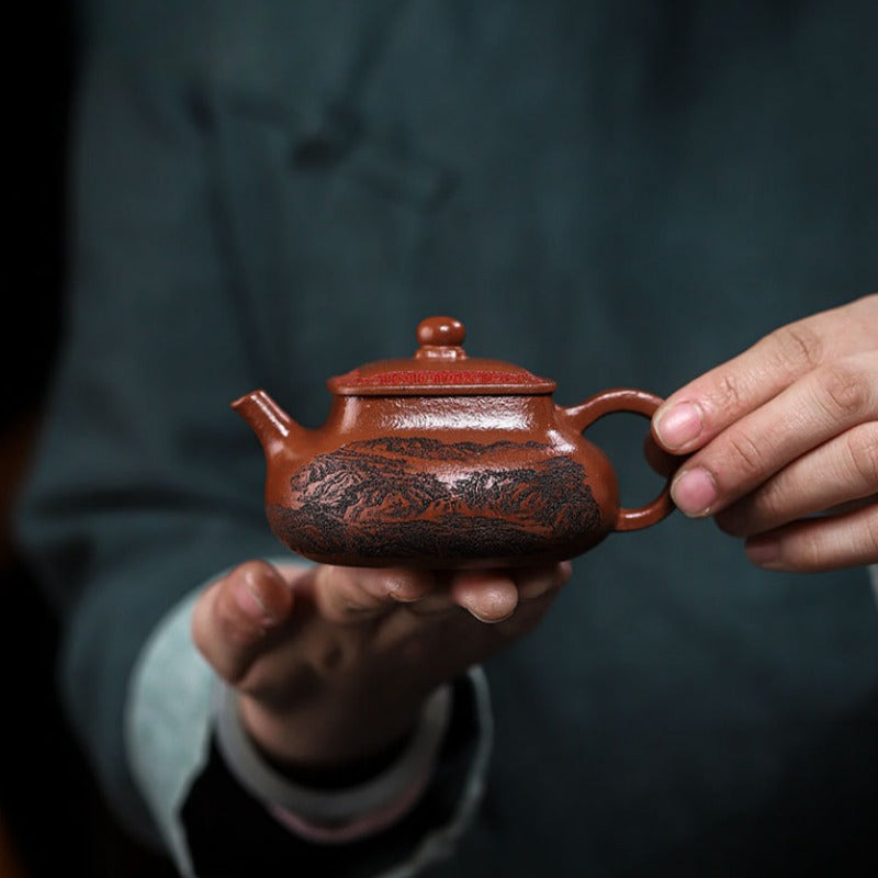 Full Handmade Yixing Zisha Teapot [Bai Fu Ju Zhen] (Hong Jiang Po Ni - 150ml) - YIQIN TEA HOUSE | yiqinteahouse.com | <200ml, full handmade zisha teapot, teapot, teaware