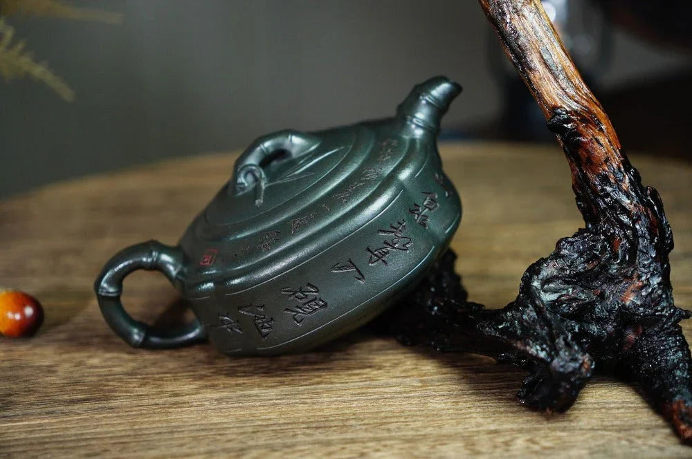 Full Handmade Yixing Zisha Teapot [Bamboo Drum Pot] (Long Bei Qing - 330ml) (Rare Clay Type / Last Piece) - YIQIN TEA HOUSE | yiqinteahouse.com | >300ml, full handmade zisha teapot, teapot, teaware