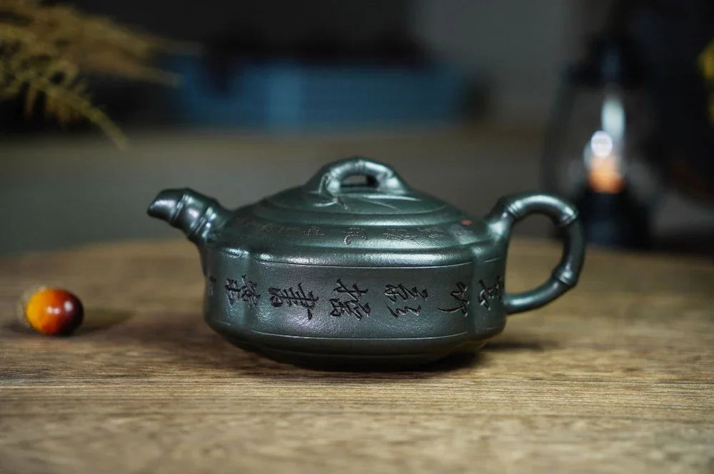 Full Handmade Yixing Zisha Teapot [Bamboo Drum Pot] (Long Bei Qing - 330ml) (Rare Clay Type / Last Piece) - YIQIN TEA HOUSE | yiqinteahouse.com | >300ml, full handmade zisha teapot, teapot, teaware