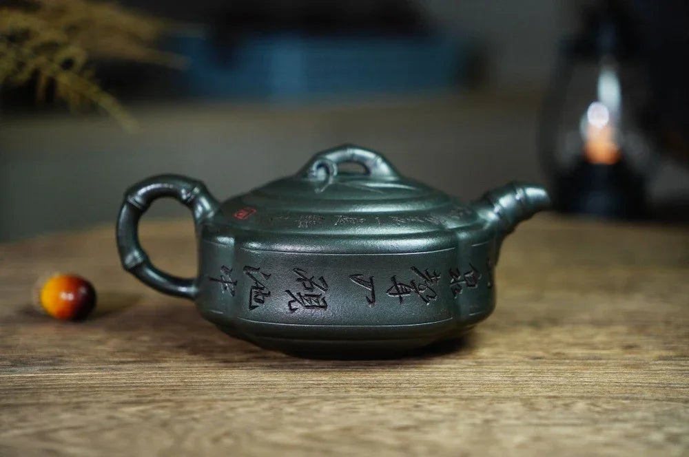 Full Handmade Yixing Zisha Teapot [Bamboo Drum Pot] (Long Bei Qing - 330ml) (Rare Clay Type / Last Piece) - YIQIN TEA HOUSE | yiqinteahouse.com | >300ml, full handmade zisha teapot, teapot, teaware
