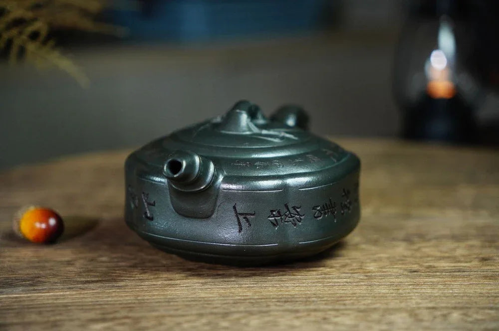 Full Handmade Yixing Zisha Teapot [Bamboo Drum Pot] (Long Bei Qing - 330ml) (Rare Clay Type / Last Piece) - YIQIN TEA HOUSE | yiqinteahouse.com | >300ml, full handmade zisha teapot, teapot, teaware