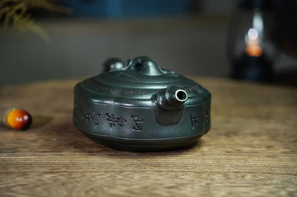 Full Handmade Yixing Zisha Teapot [Bamboo Drum Pot] (Long Bei Qing - 330ml) (Rare Clay Type / Last Piece) - YIQIN TEA HOUSE | yiqinteahouse.com | >300ml, full handmade zisha teapot, teapot, teaware