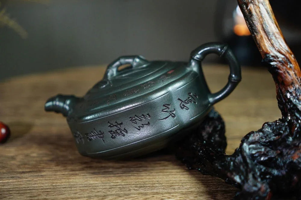 Full Handmade Yixing Zisha Teapot [Bamboo Drum Pot] (Long Bei Qing - 330ml) (Rare Clay Type / Last Piece) - YIQIN TEA HOUSE | yiqinteahouse.com | >300ml, full handmade zisha teapot, teapot, teaware