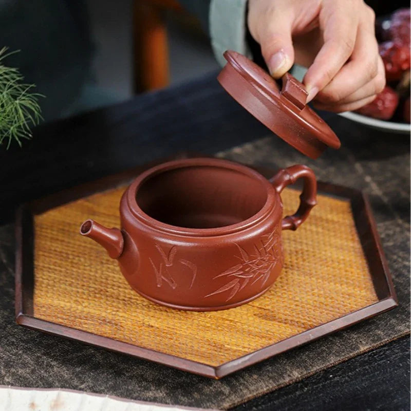 Full Handmade Yixing Zisha Teapot [Bamboo Hanwa] (Hong Pi Long - 320ml)