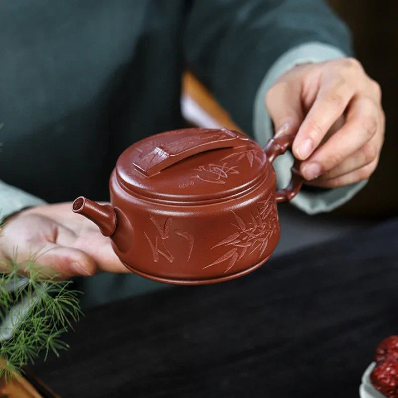 Full Handmade Yixing Zisha Teapot [Bamboo Hanwa] (Hong Pi Long - 320ml)