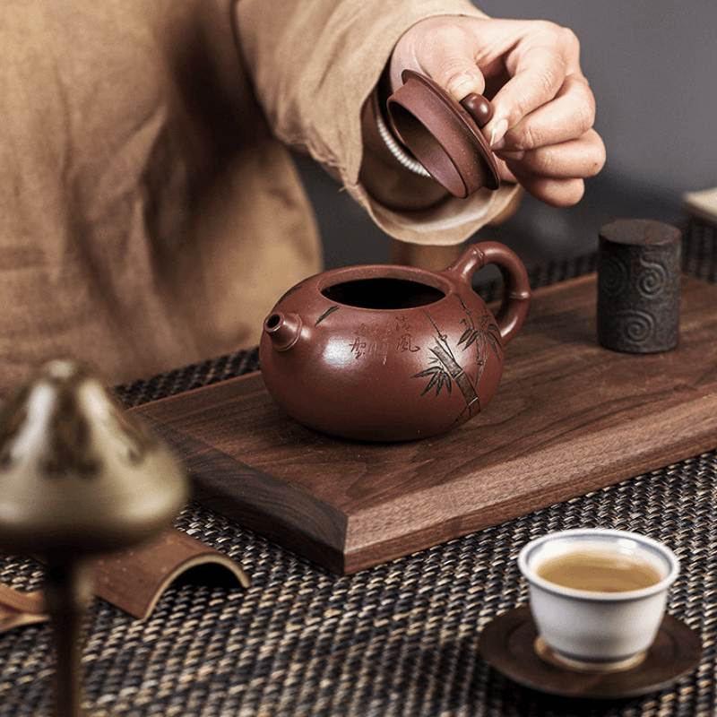 Full Handmade Yixing Zisha Teapot [Bamboo Xishi] (Di Cao Qing - 250ml) - YIQIN TEA HOUSE | yiqinteahouse.com | 200-300ml, full handmade zisha teapot, new arrival, teapot, teaware