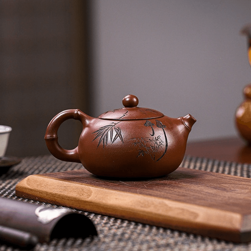 Full Handmade Yixing Zisha Teapot [Bamboo Xishi] (Di Cao Qing - 250ml) - YIQIN TEA HOUSE | yiqinteahouse.com | 200-300ml, full handmade zisha teapot, new arrival, teapot, teaware