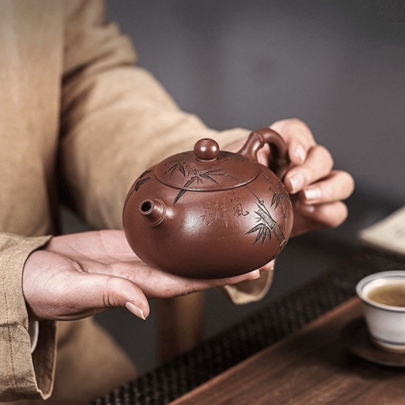 Full Handmade Yixing Zisha Teapot [Bamboo Xishi] (Di Cao Qing - 250ml) - YIQIN TEA HOUSE | yiqinteahouse.com | 200-300ml, full handmade zisha teapot, new arrival, teapot, teaware