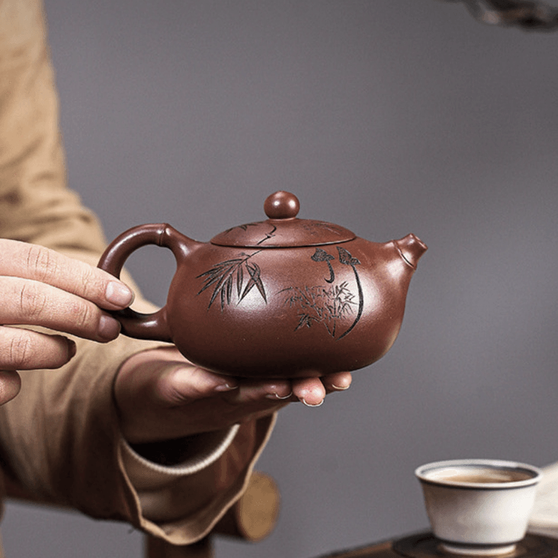 Full Handmade Yixing Zisha Teapot [Bamboo Xishi] (Di Cao Qing - 250ml) - YIQIN TEA HOUSE | yiqinteahouse.com | 200-300ml, full handmade zisha teapot, new arrival, teapot, teaware