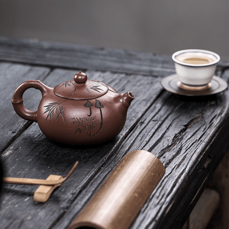 Full Handmade Yixing Zisha Teapot [Bamboo Xishi] (Di Cao Qing - 250ml) - YIQIN TEA HOUSE | yiqinteahouse.com | 200-300ml, full handmade zisha teapot, new arrival, teapot, teaware