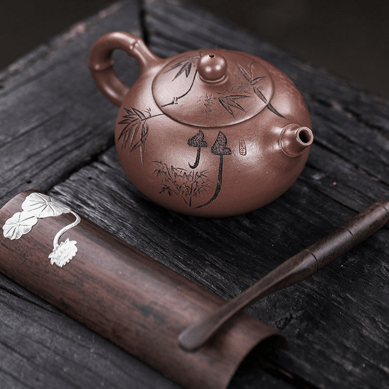 Full Handmade Yixing Zisha Teapot [Bamboo Xishi] (Di Cao Qing - 250ml) - YIQIN TEA HOUSE | yiqinteahouse.com | 200-300ml, full handmade zisha teapot, new arrival, teapot, teaware